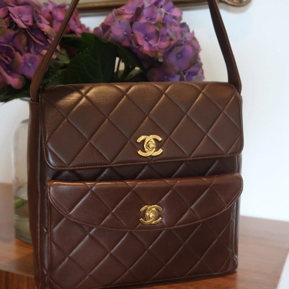 Rare Vintage Chanel Dark Brown Lambskin